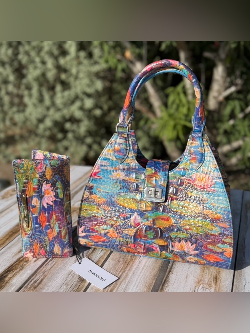 Set ~~ Firm Brahmin Adrian Waterlily Satchel & Brahmin Ady Waterlily Wallet NWT